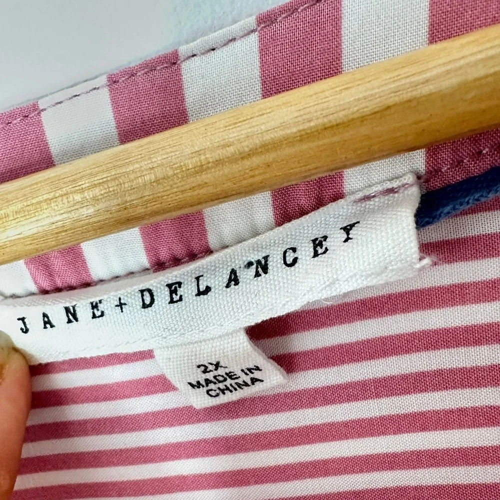 Jane + Delancey Blouse Womens 2X Pink White Striped Button - Picture 5 of 10